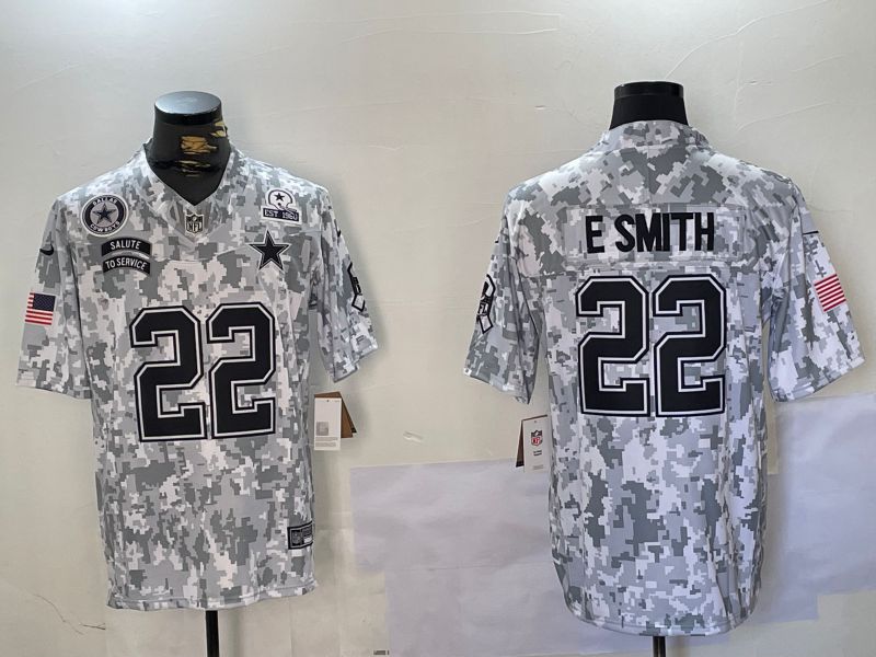 Men Dallas Cowboys #22 E.Smith Nike Arctic Camo 2024 Salute to Service Limited NFL Jersey style 4